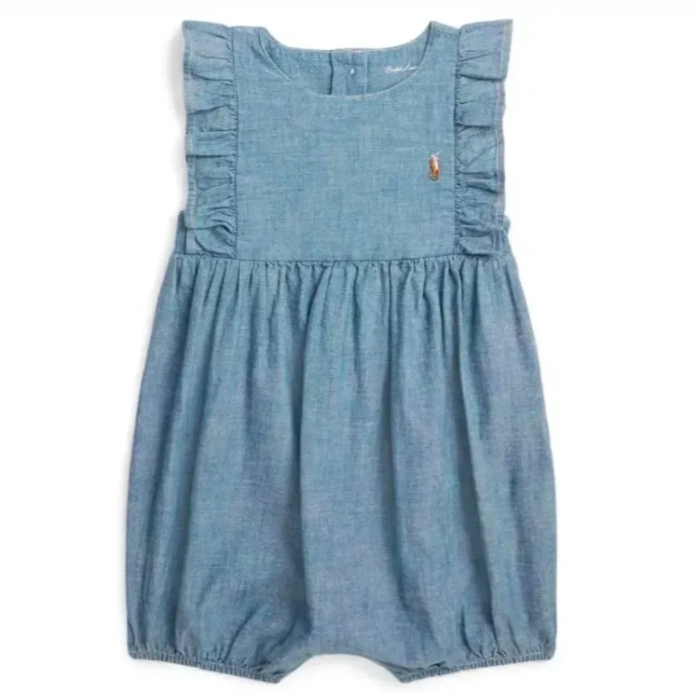 🆕 RALPH LAUREN BABY SLEEVELESS CHAMBRAY RUFFLE SHORTALL-DENIM LIGHT
RALPH LAUREN - Picture 1 of 3
